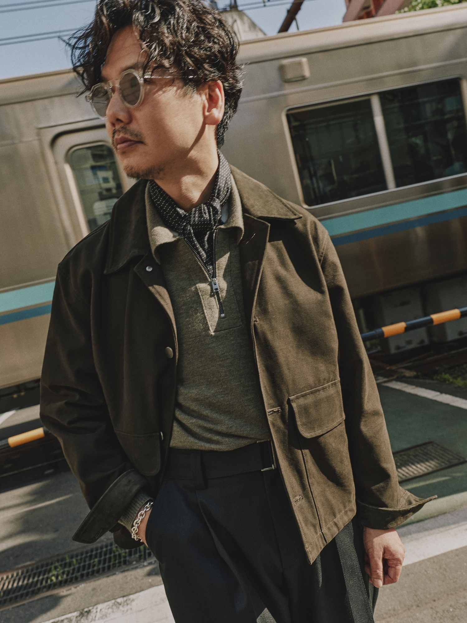 Waxed Cotton Twill Utility Jacket with Suede Collar - thumbnail 8