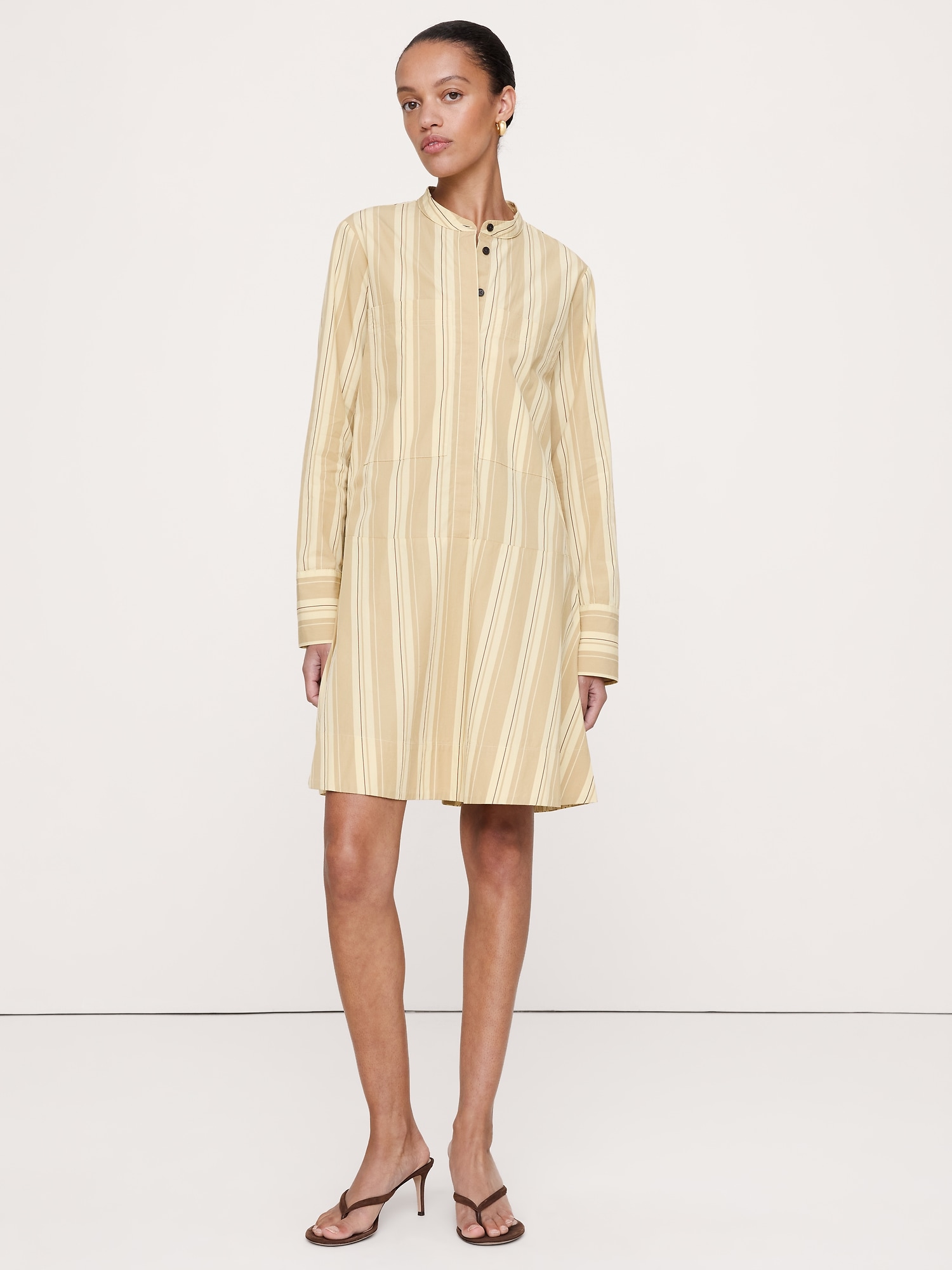 Cotton Trapeze Mini Shirt Dress - thumbnail 3