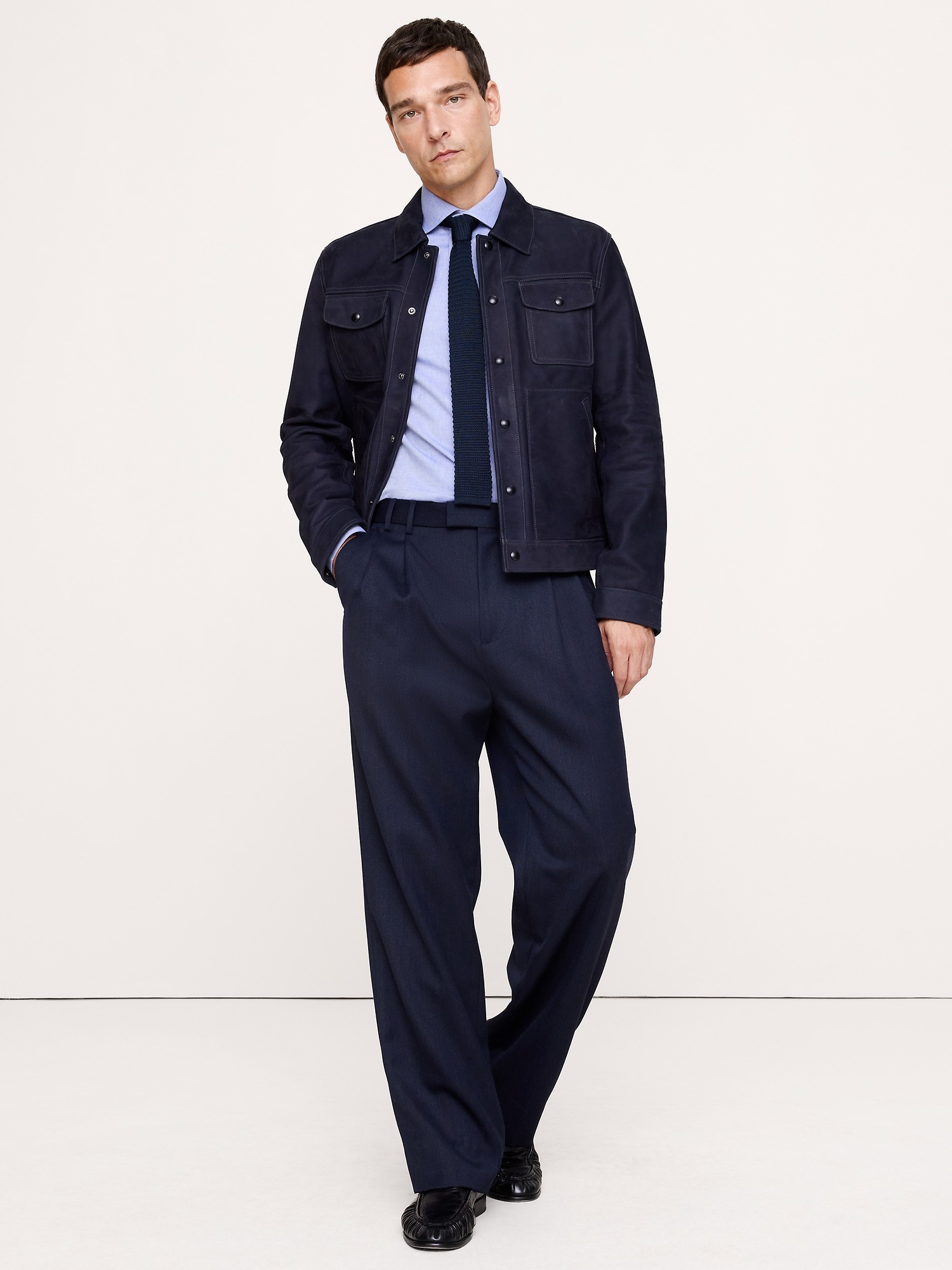 Мужская рубашка Banana Republic Slim-Fit Cotton-Cashmere Dress Shirt, цвет: Синий серый — фото 3