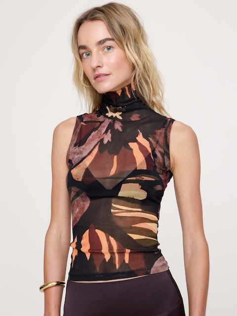 Mesh Turtleneck Tank