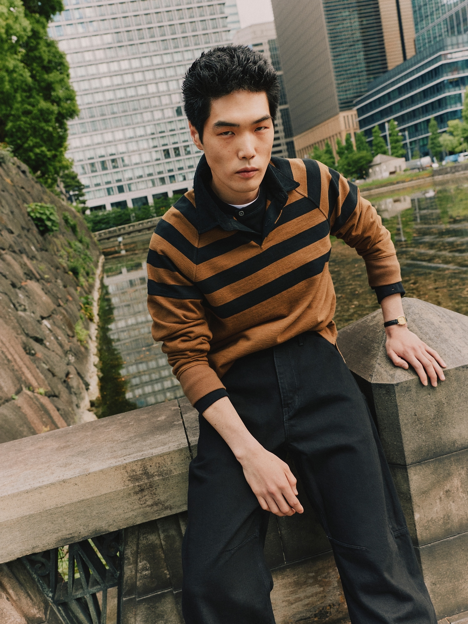 Ribbed Cotton Henley T-Shirt - thumbnail 3