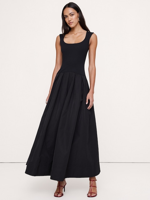 Jersey + Taffeta Drop-Waist Maxi Dress