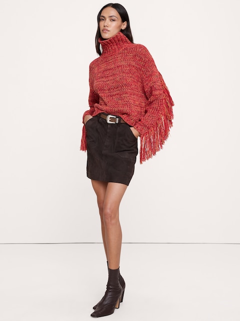 Marled Wool-Cotton Fringe Sweater