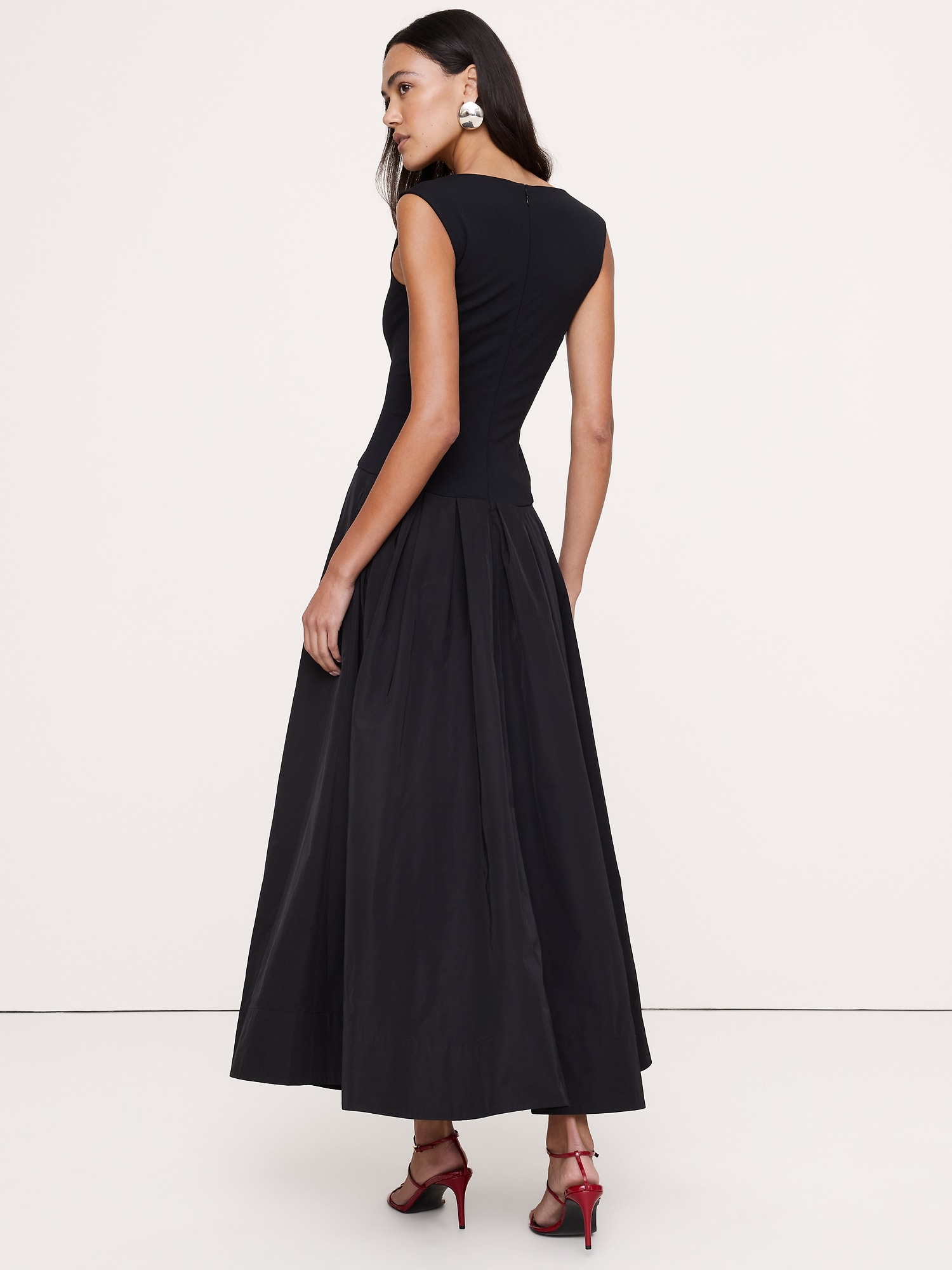 Jersey + Taffeta Drop-Waist Maxi Dress