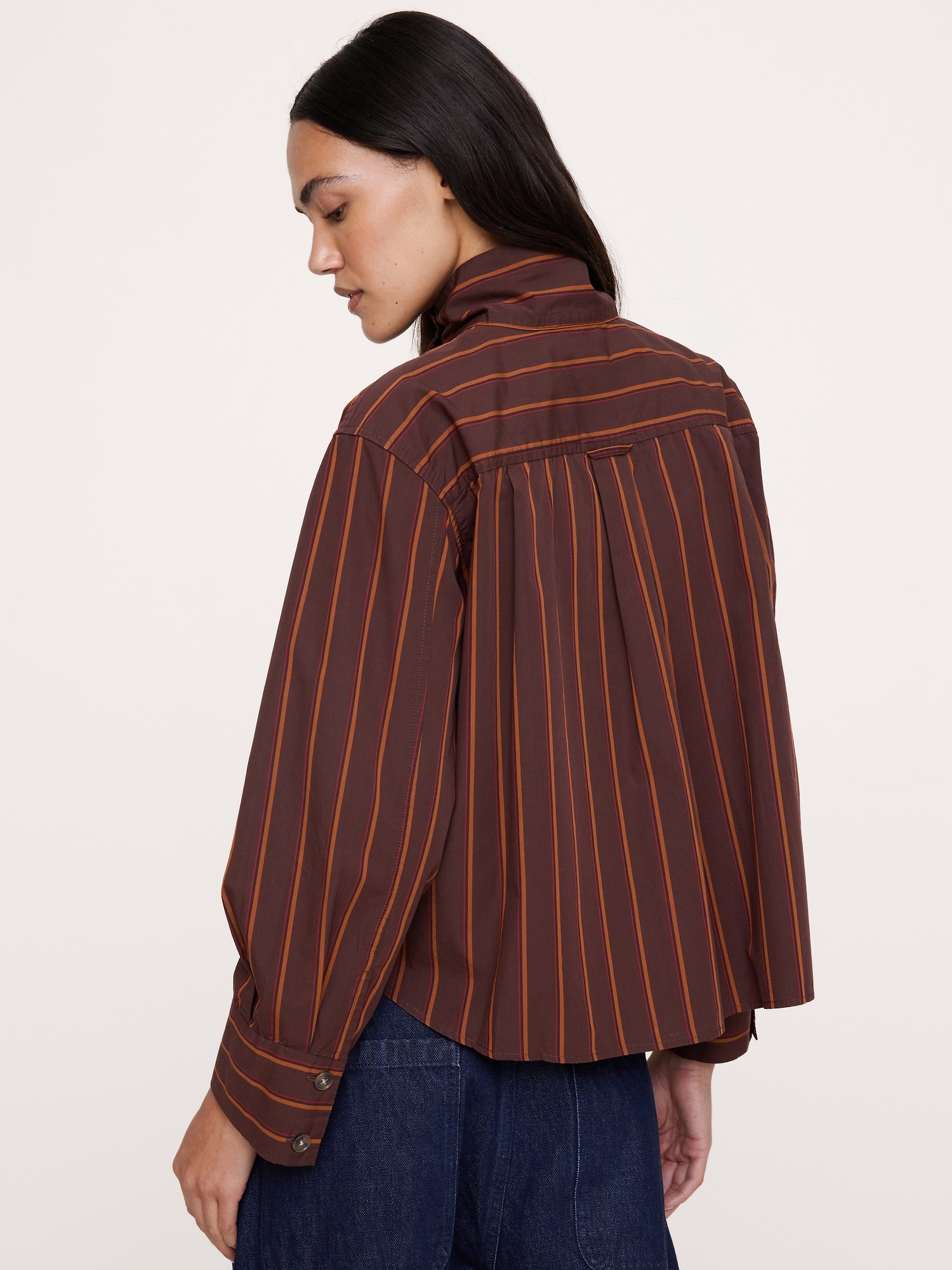 Женская рубашка Banana Republic Cotton Foldover Collar, цвет: Каштаново-рыжий полосатый — фото 2