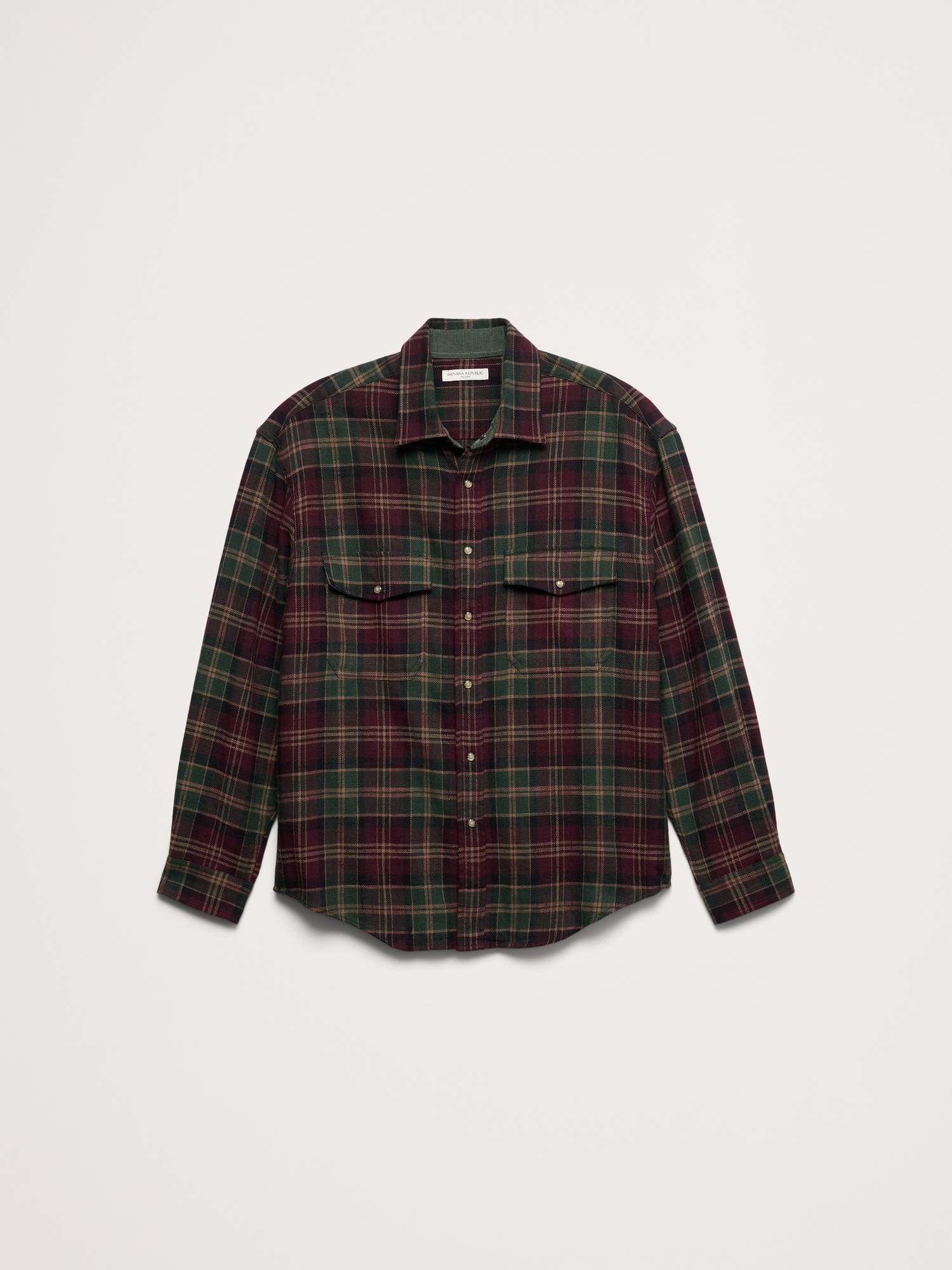 Мужская рубашка Banana Republic Relaxed-Fit Plaid Cotton Twill, цвет: Бордовый клетчатый — фото 5