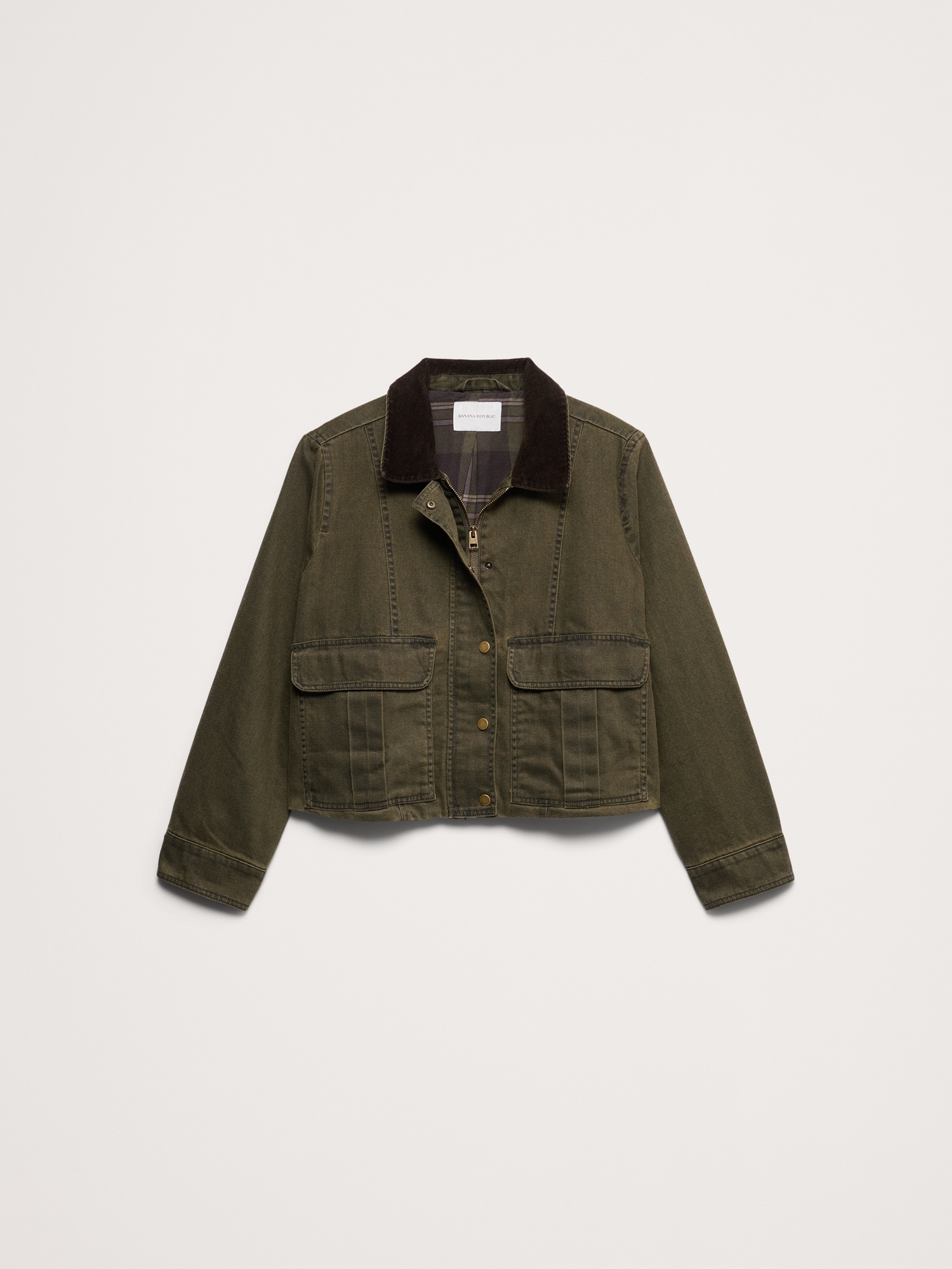 Женская куртка Banana Republic Denim Trapeze, цвет: Оливковый зелёный — фото 4