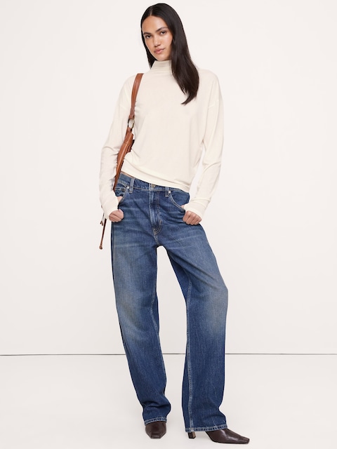 Luxe Wool-Blend Relaxed Turtleneck T-Shirt - Alabaster Off
