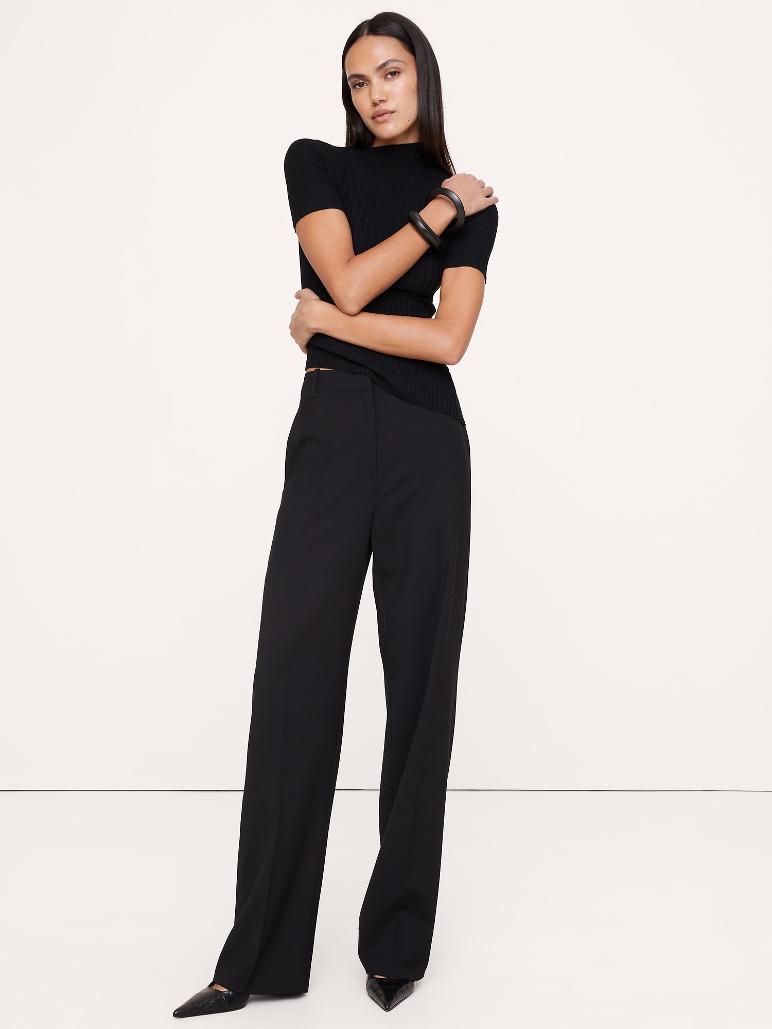 Ultra High-Rise Modern Straight Italian Lightweight Wool Pant - thumbnail 4