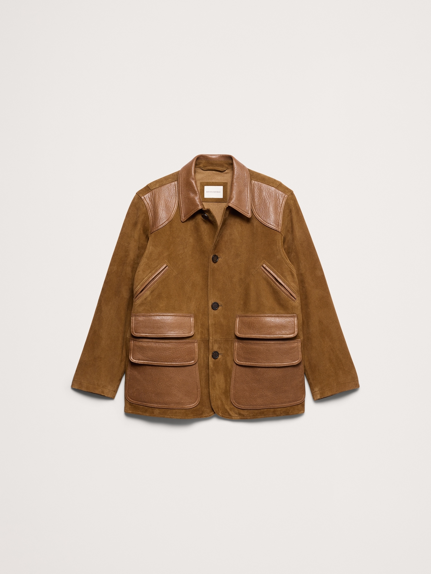 Suede Barn Coat with Leather Trim - thumbnail 4