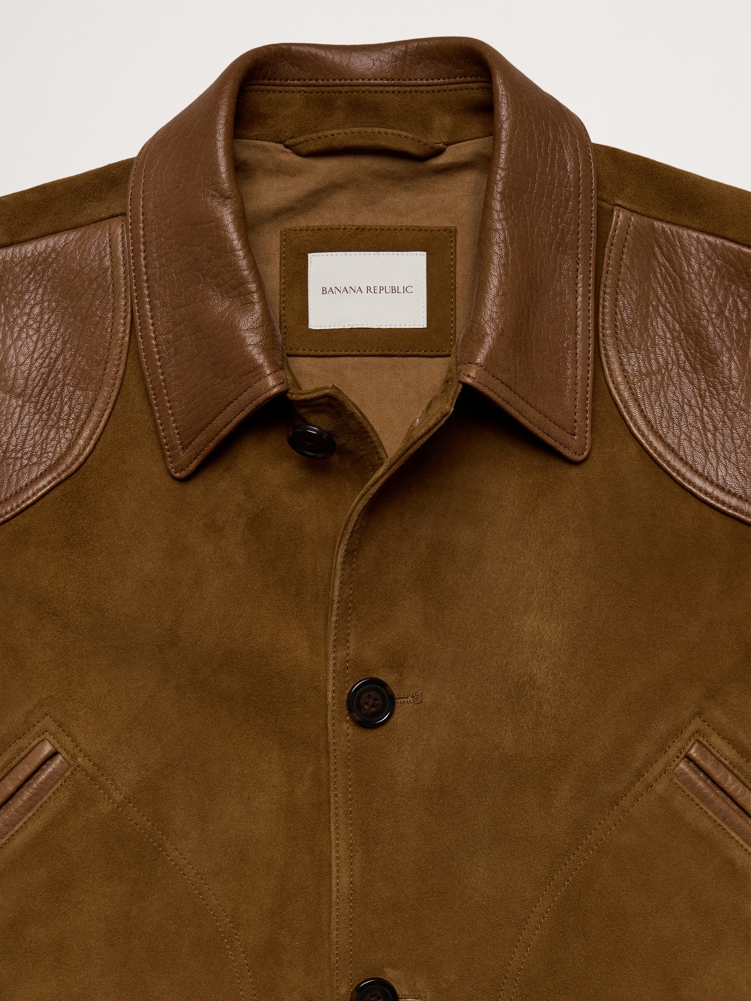 Suede Barn Coat with Leather Trim