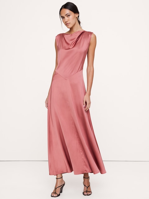 Stretch-Satin Cowl-Neck Maxi Dress