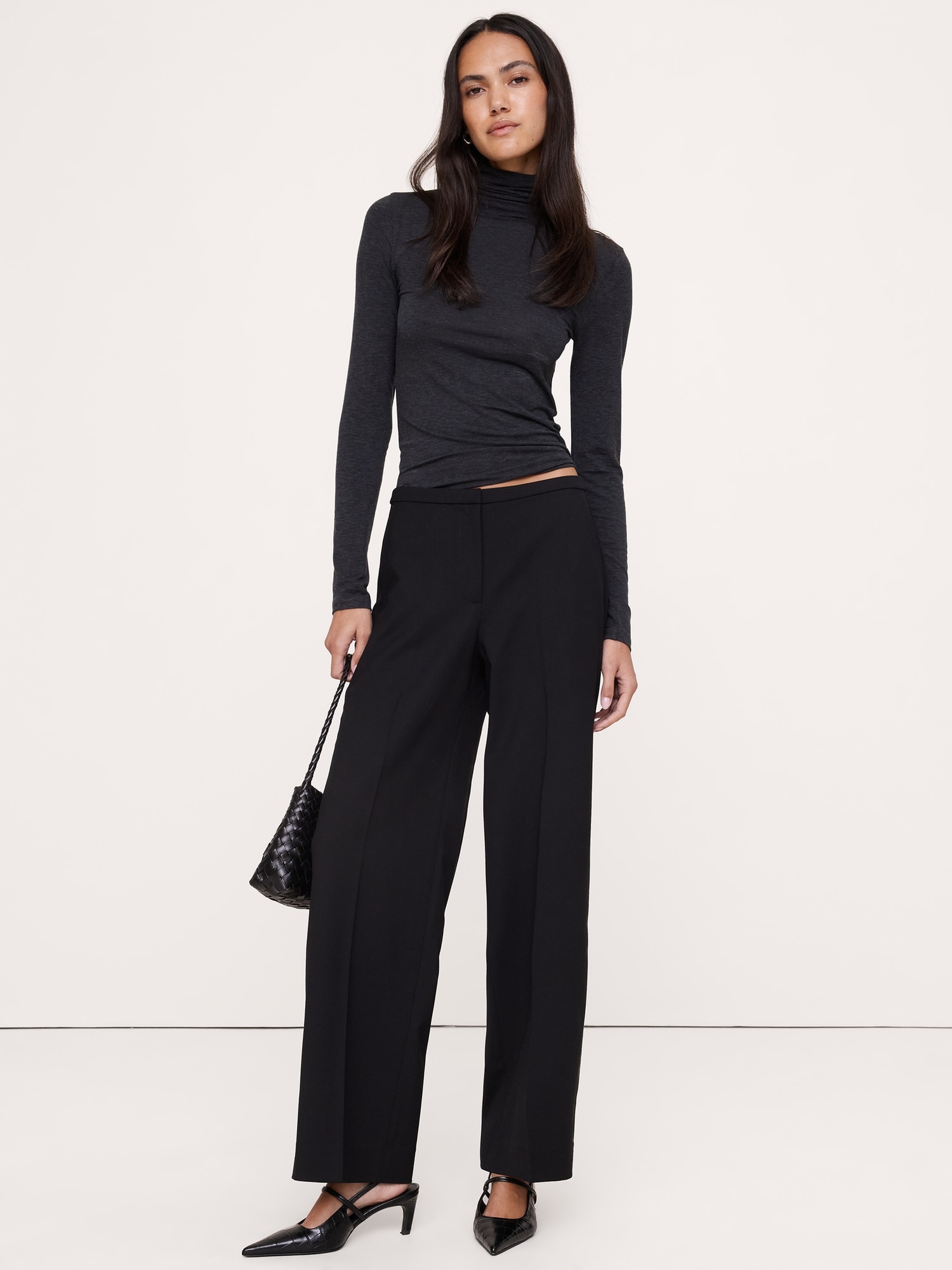 Mid-Rise Wide-Leg Italian Lightweight Wool Pant