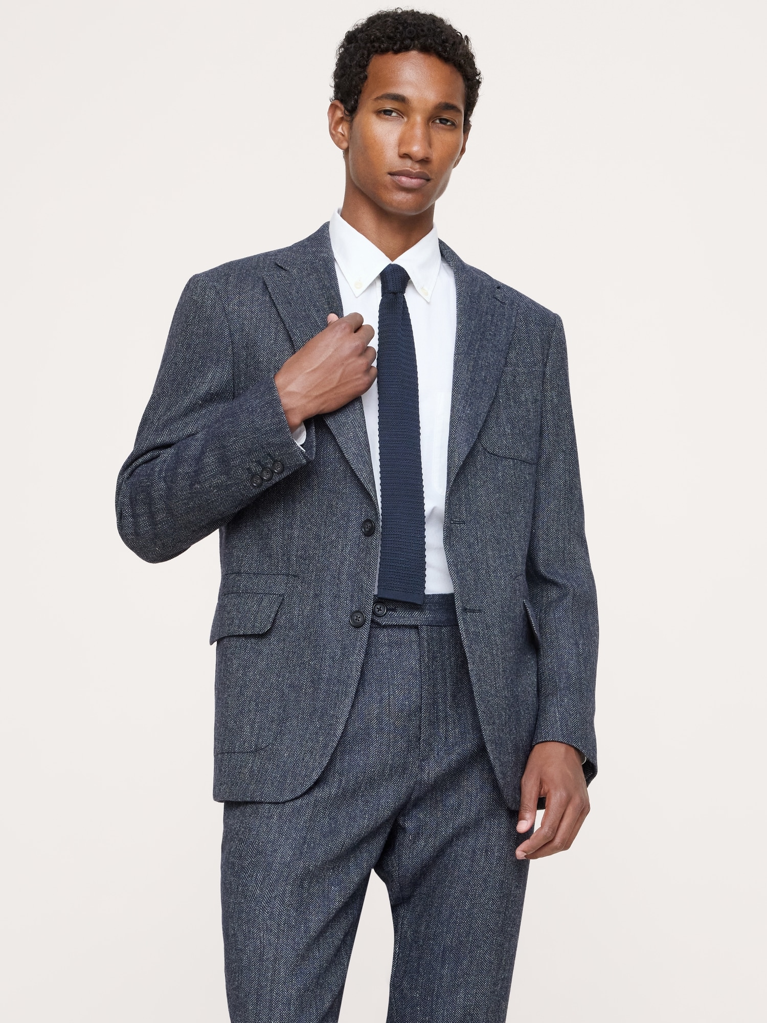 Tailored Slim Italian Herringbone Suit Jacket - thumbnail 5