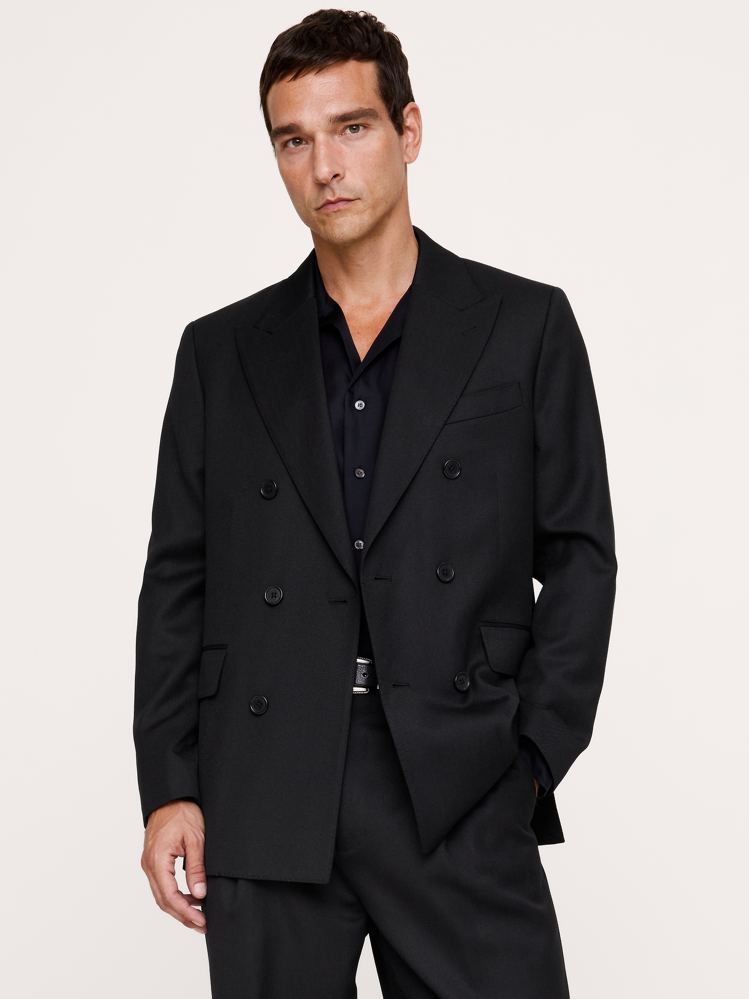 Double-Breasted Twill Suit Jacket - thumbnail 5