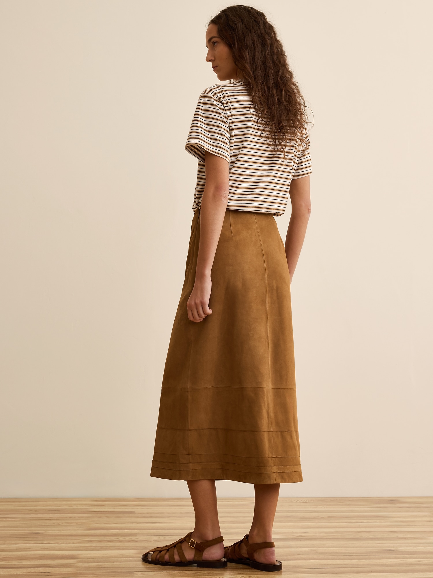 Женская юбка Banana Republic x La Ligne The Suede Wrap Midi, цвет: Карамельный коричневый — фото 3
