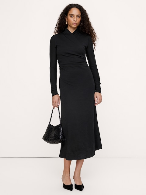 Wrap-Neck Midi Dress
