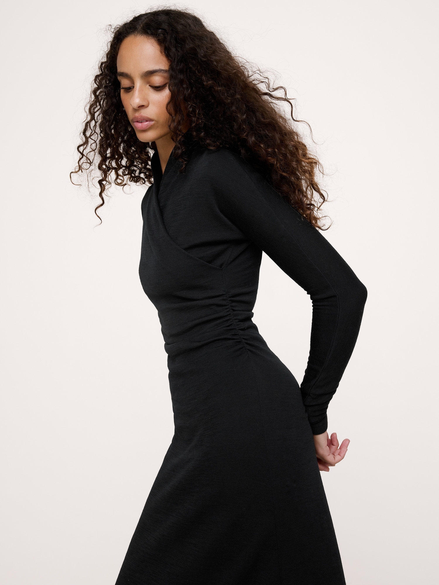 Wrap-Neck Midi Dress