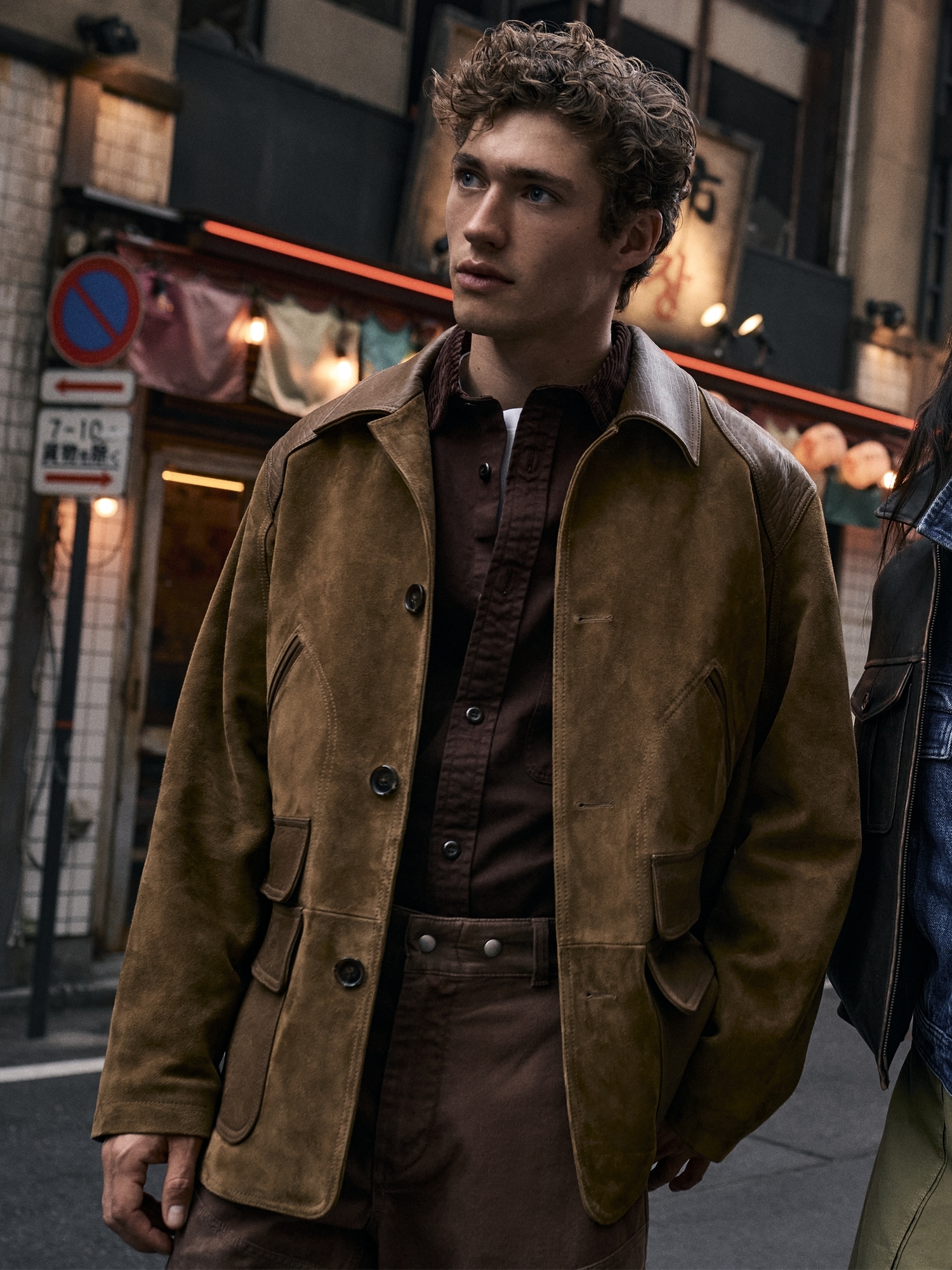 Suede Barn Coat with Leather Trim