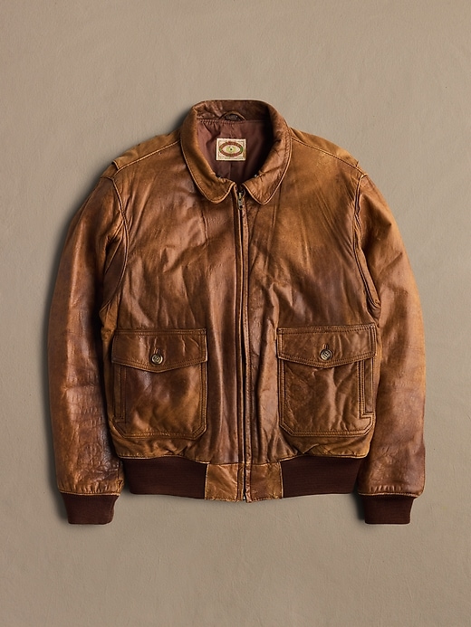 Archive Leather Bomber Jacket With Zip Closure And Distressed
