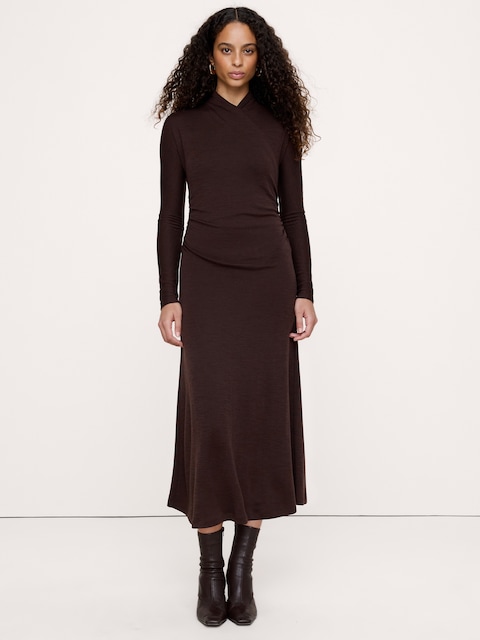 Wrap-Neck Midi Dress