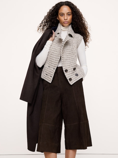 Wool-Cotton Cable-Knit Sweater Vest