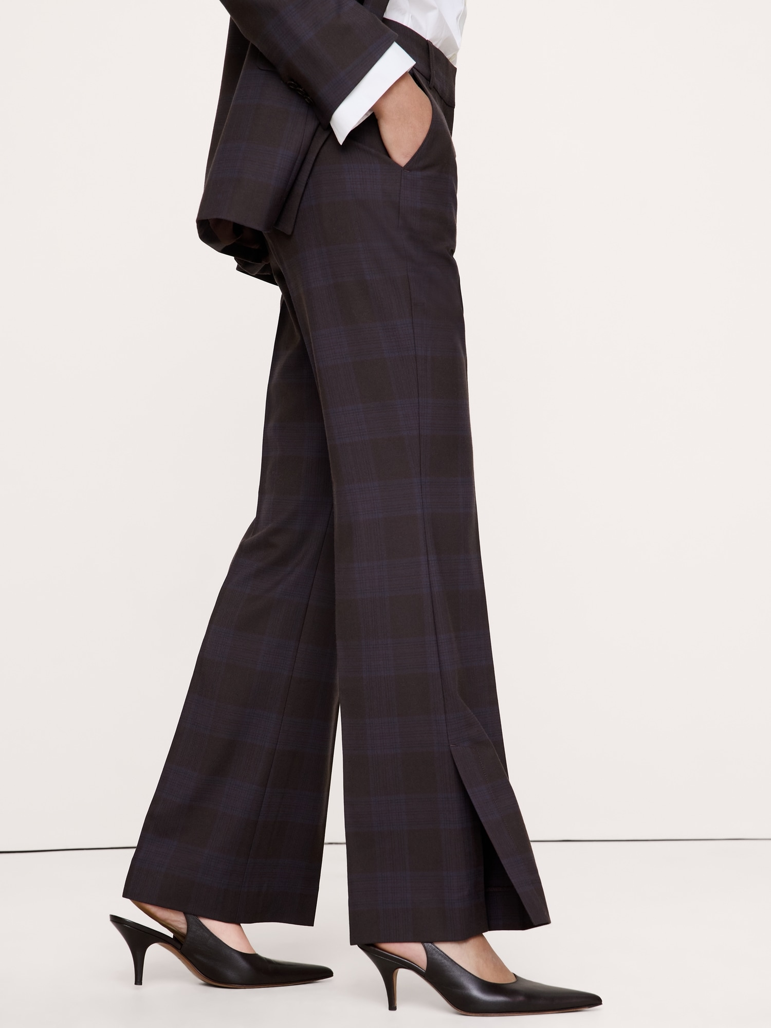 High-Rise Modern Flare Wool-Blend Pant with Side Slit