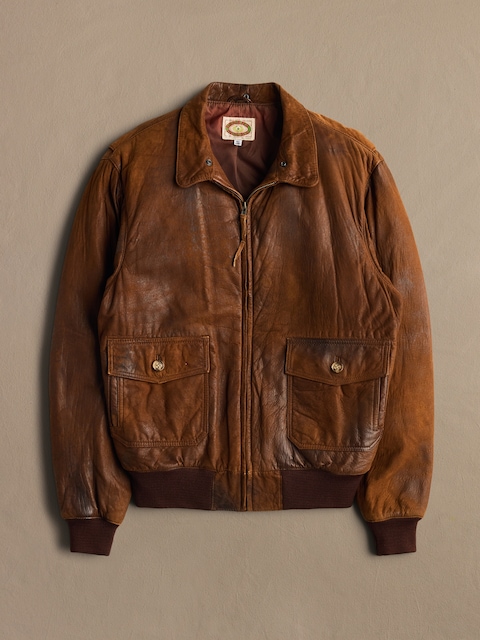 Archive Leather Bomber Jacket With Pull Zip Men's Size 40 Long