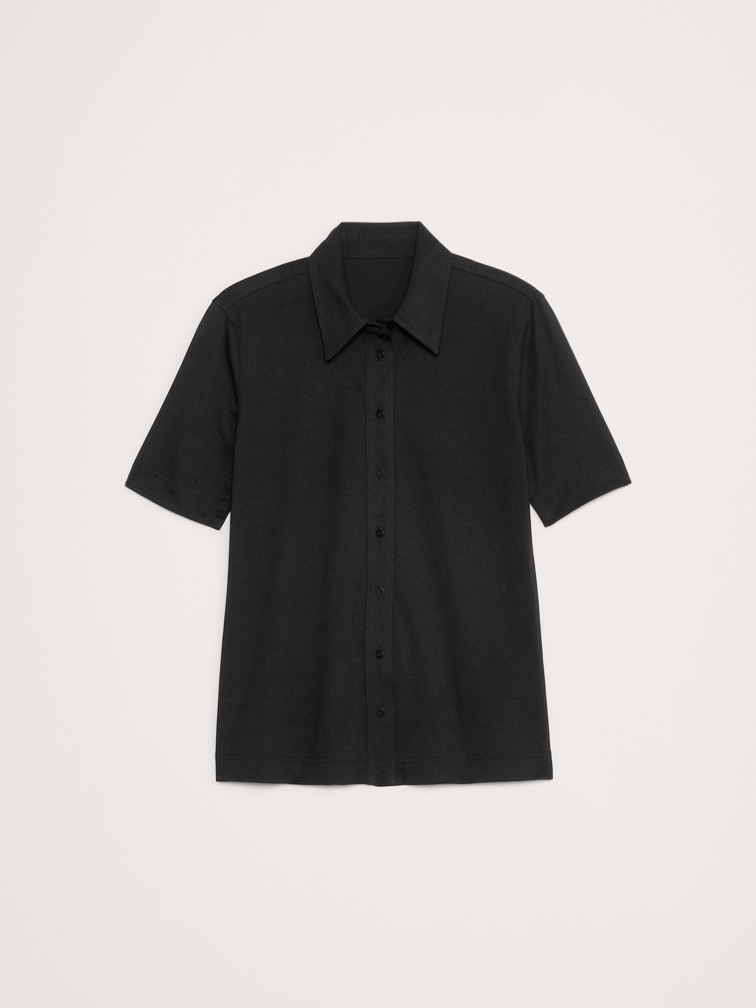 Silky Cotton Short-Sleeve Button-Down Top - thumbnail 4