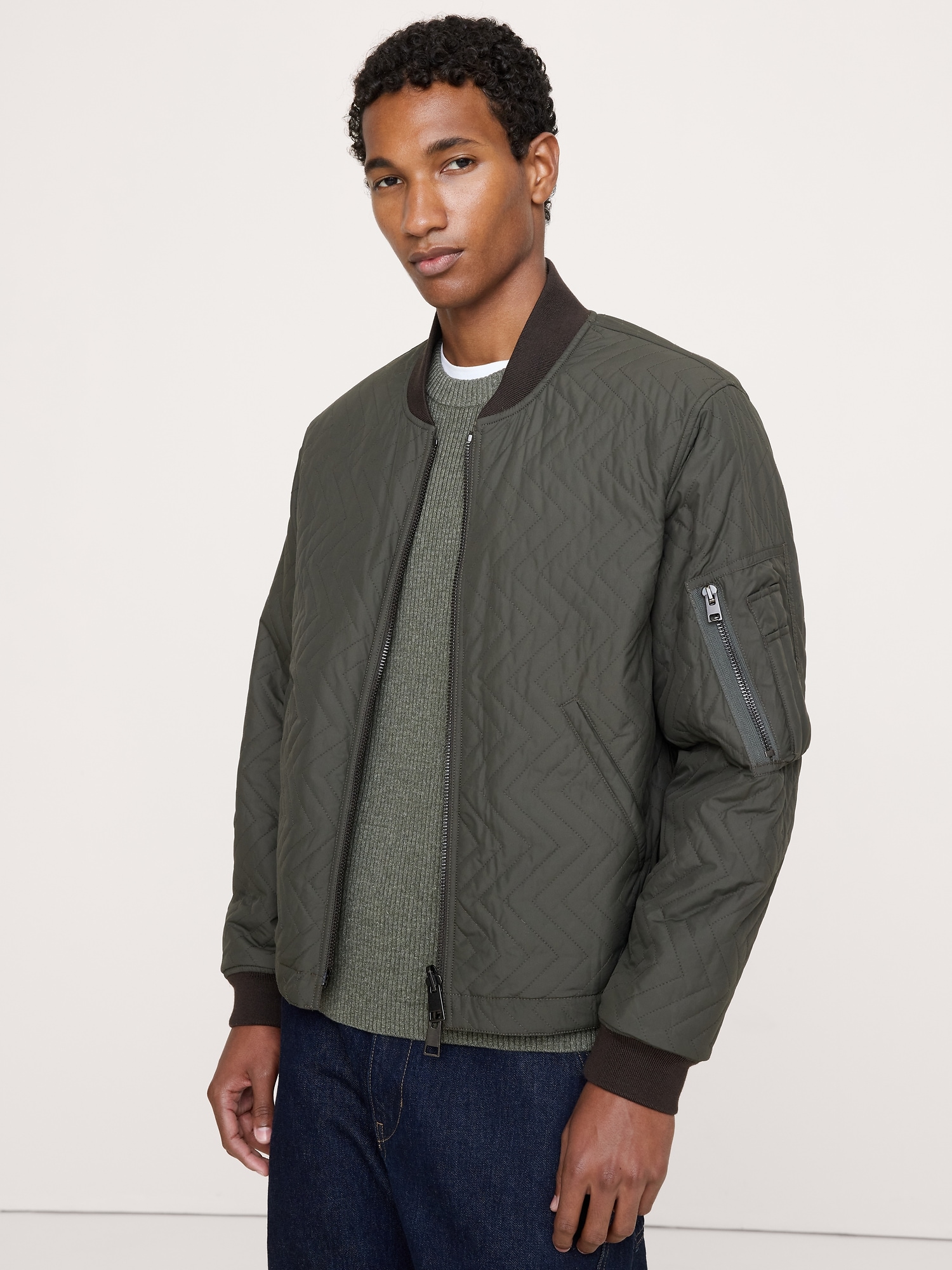 Herringbone Reversible Quilted Bomber Jacket - thumbnail 5