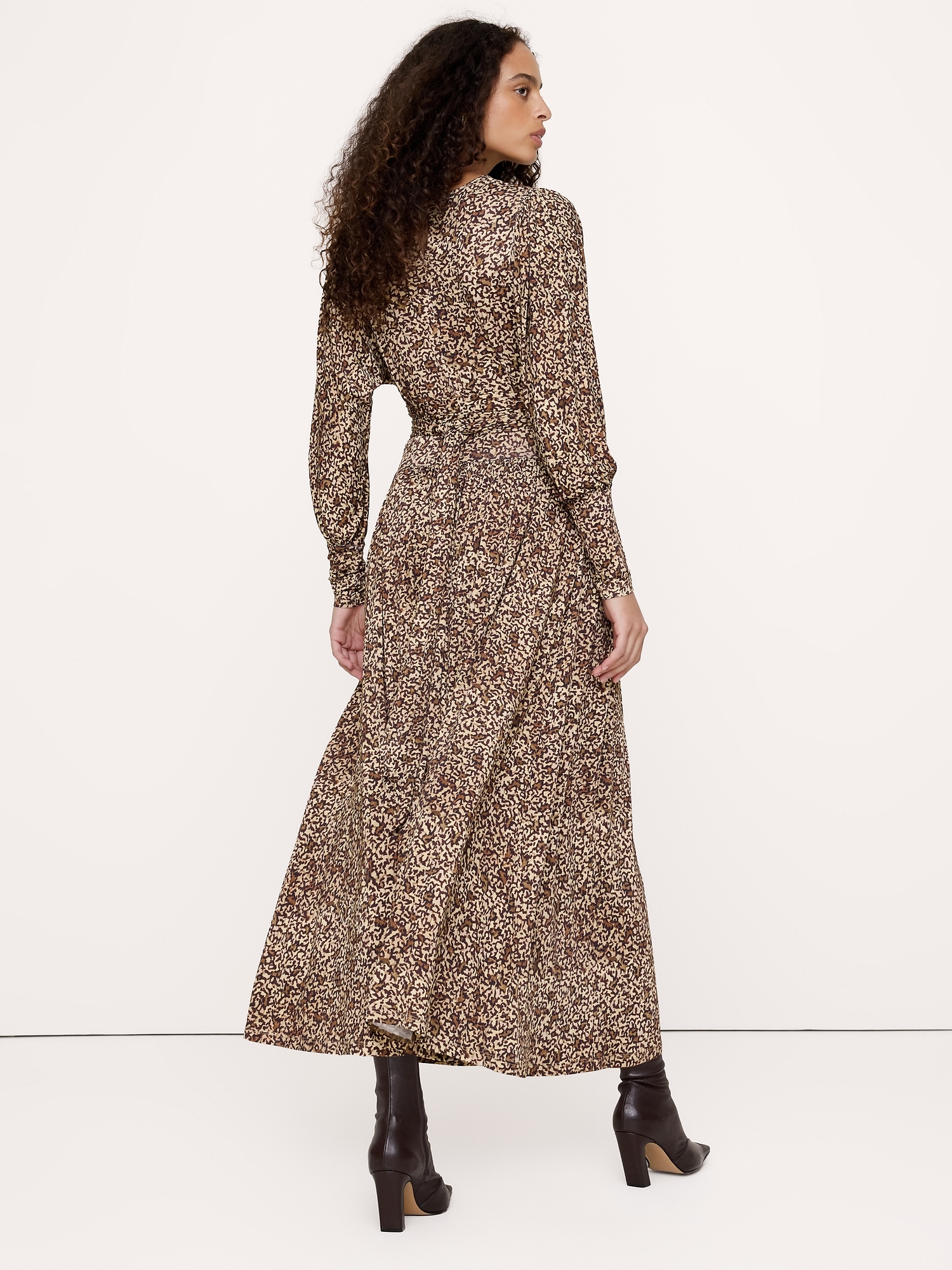 Jersey Draped Gigot Sleeve Maxi Dress