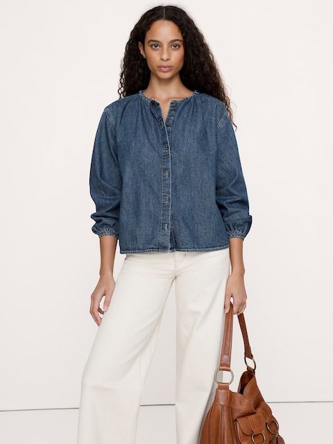 Denim Puff-Sleeve Top