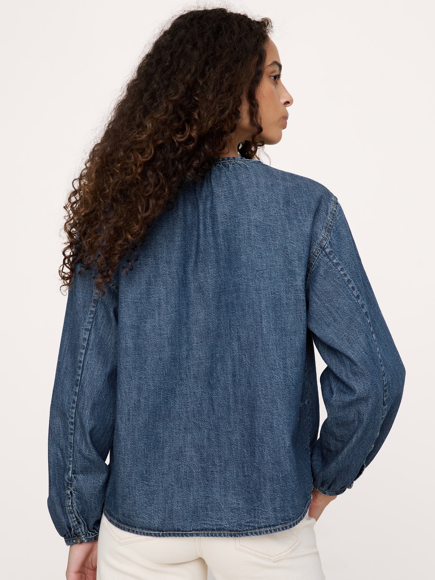Denim Puff-Sleeve Top