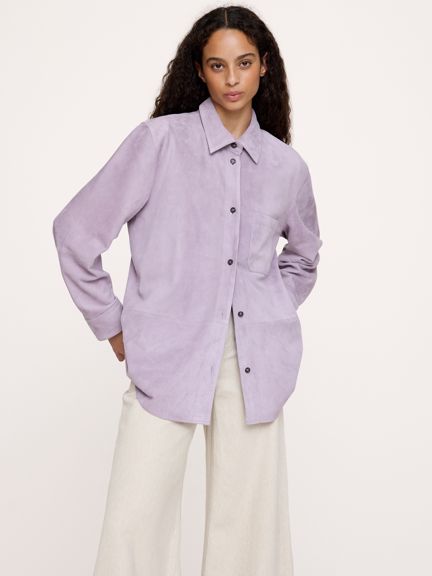 Женская куртка Banana Republic Suede Shirt Jacket, цвет: Сиреневый фиолетовый — фото 3