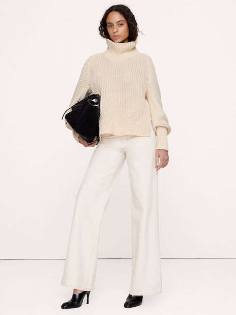 Chunky Cotton Funnel-Neck Sweater