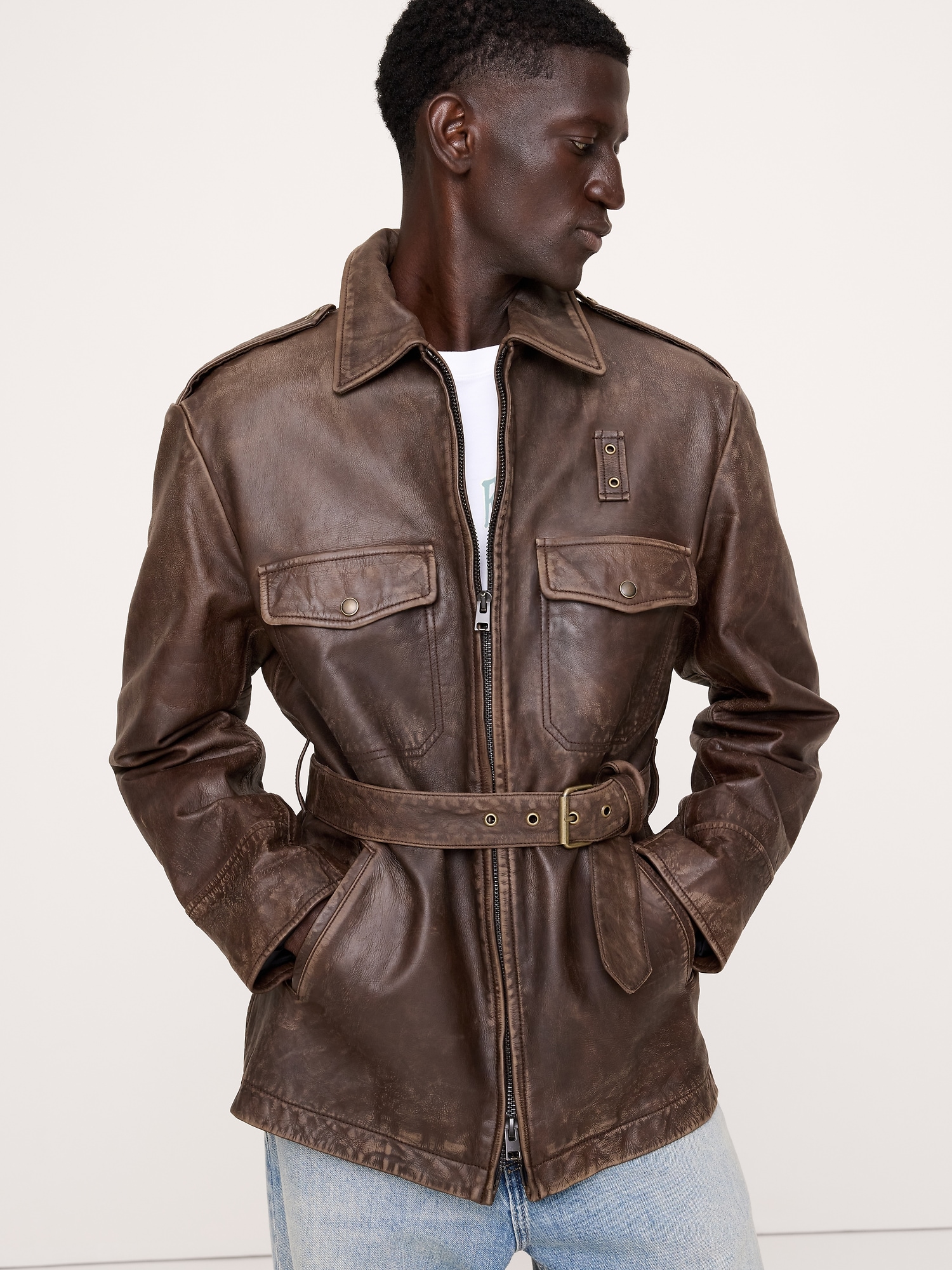 Leather Belted Field Jacket