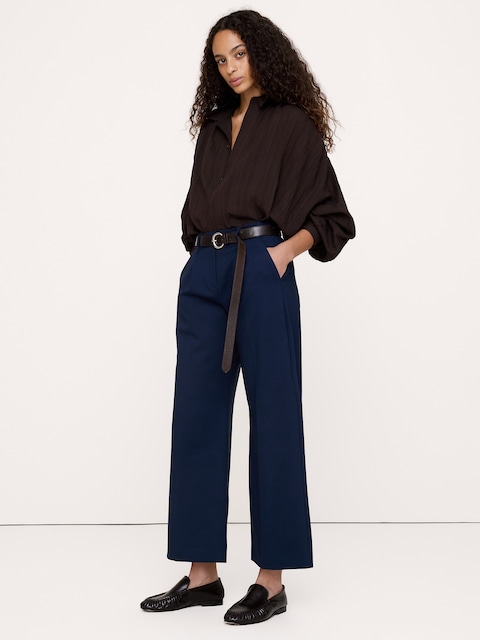 High-Rise Wide-Leg Drapey Ponte Pull-On Pant