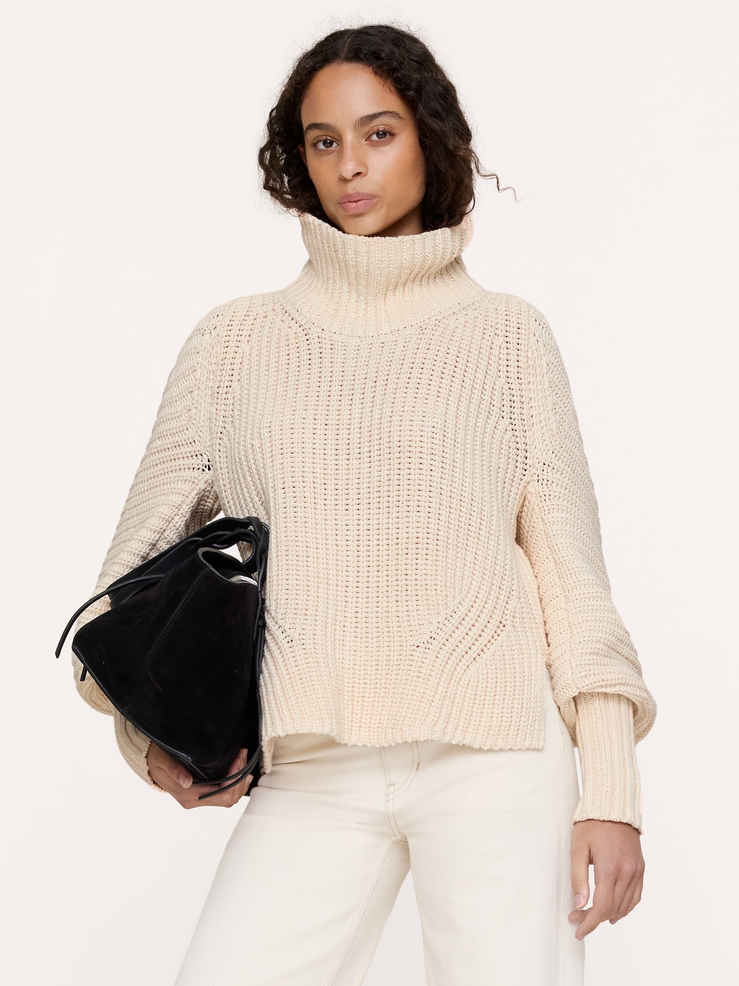 Chunky Cotton Funnel-Neck Sweater - thumbnail 5