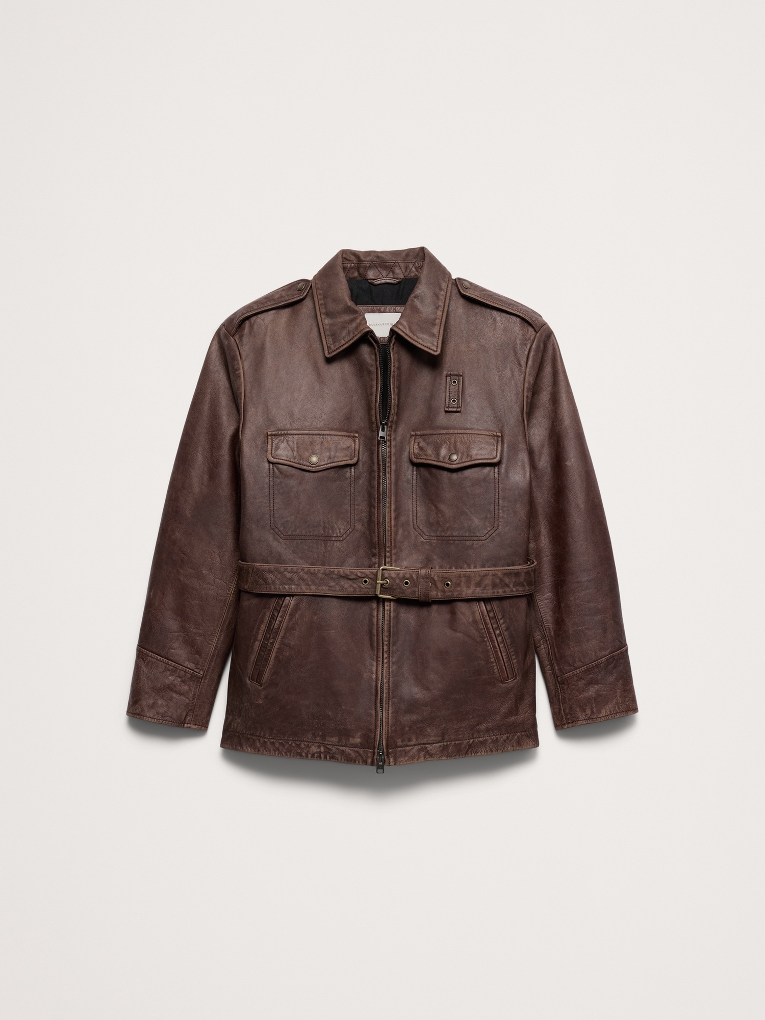 Мужская куртка Banana Republic Leather Belted Field, цвет: Средний коричневый — фото 4