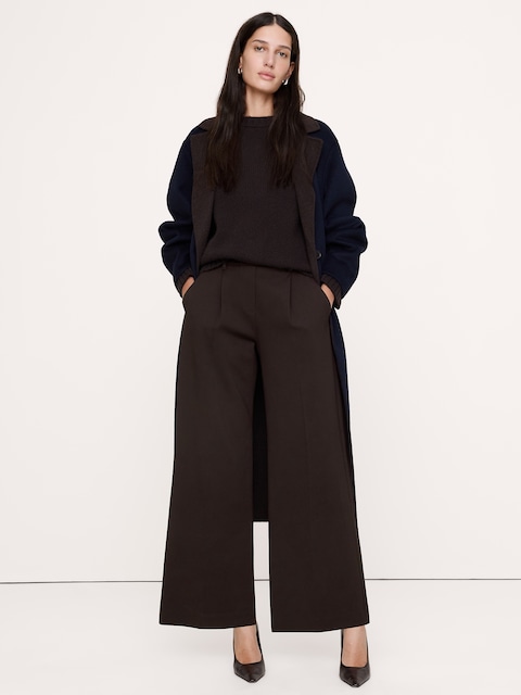 High-Rise Wide-Leg Drapey Ponte Pull-On Pant