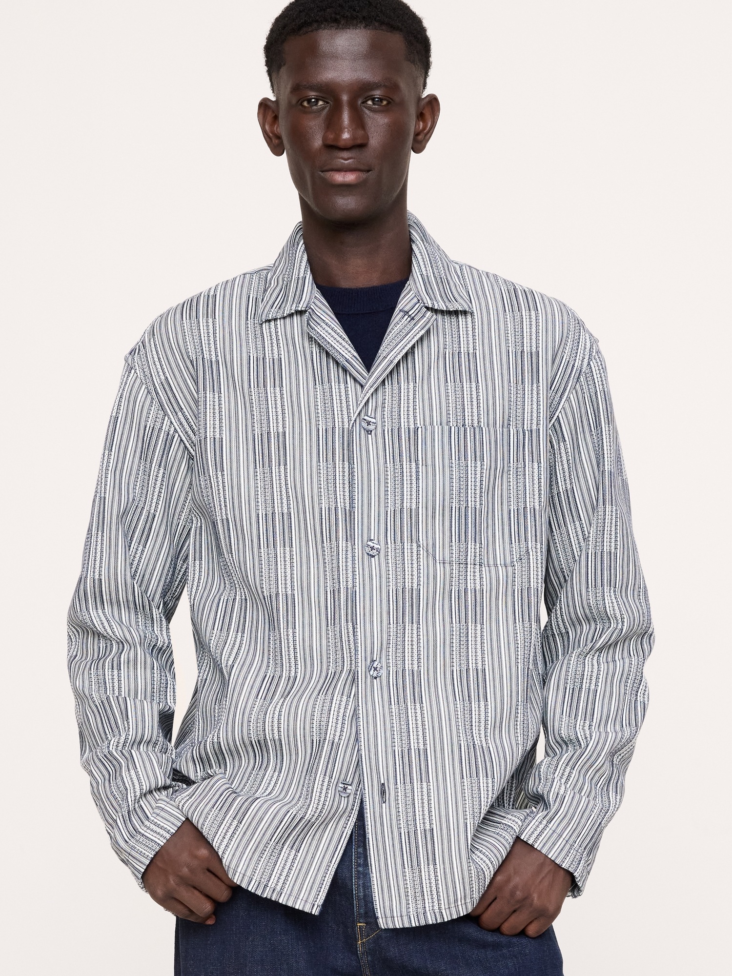 Мужская рубашка Banana Republic Relaxed-Fit Textured Cotton, цвет: Индиго синий — фото 3