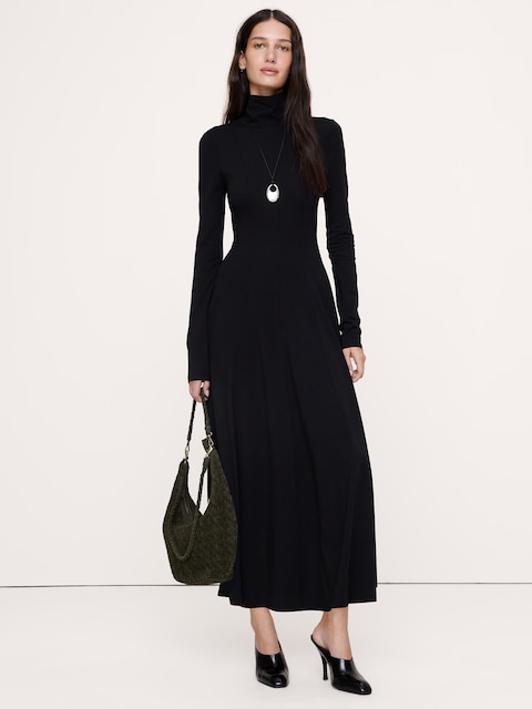 Paneled Jersey Turtleneck Maxi Dress