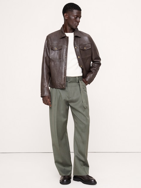Loose Twill Belted Dress Pant