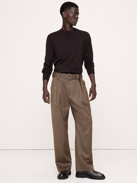 Loose Twill Belted Dress Pant