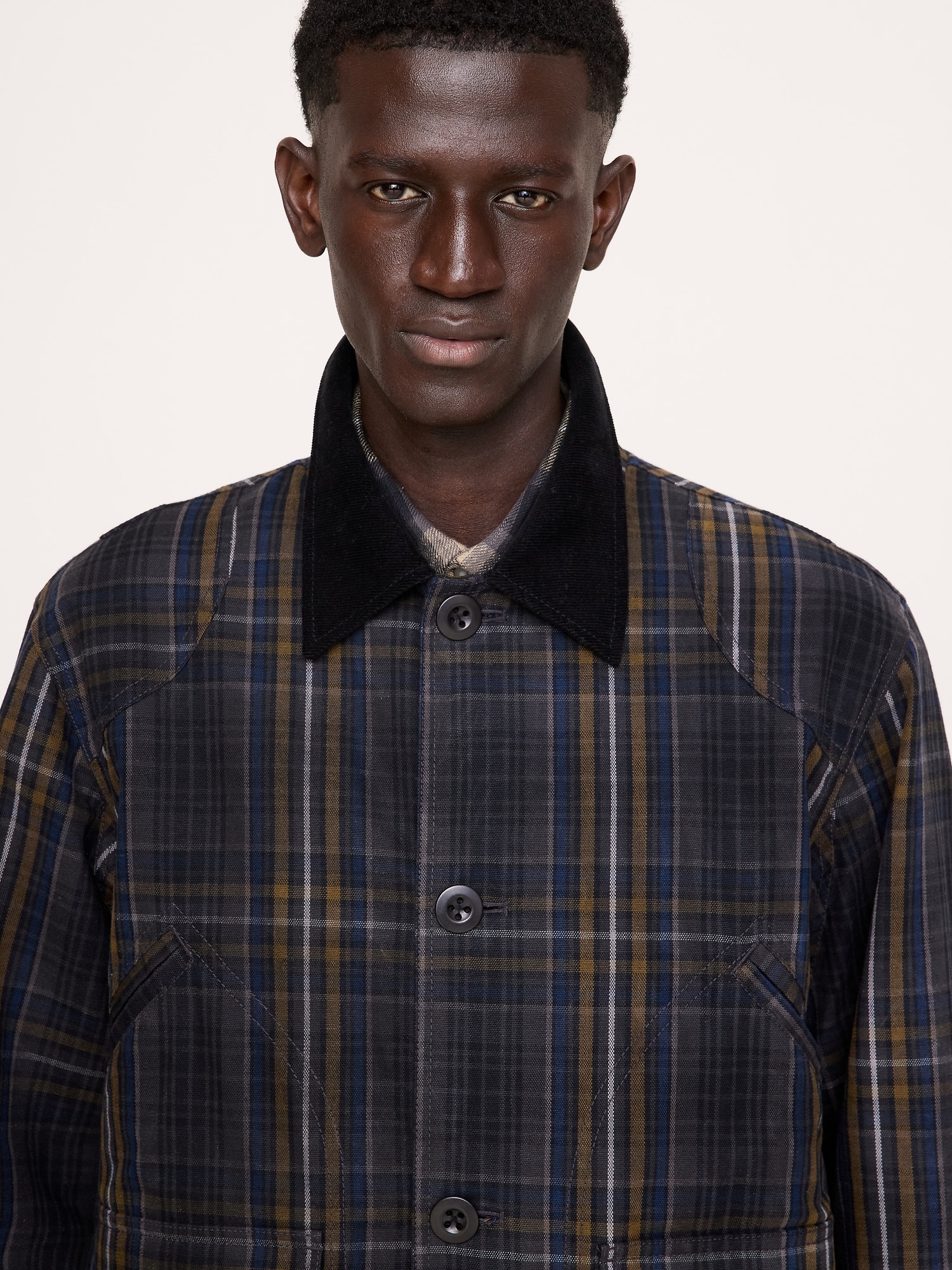 Cotton Canvas Barn Coat with Corduroy Collar