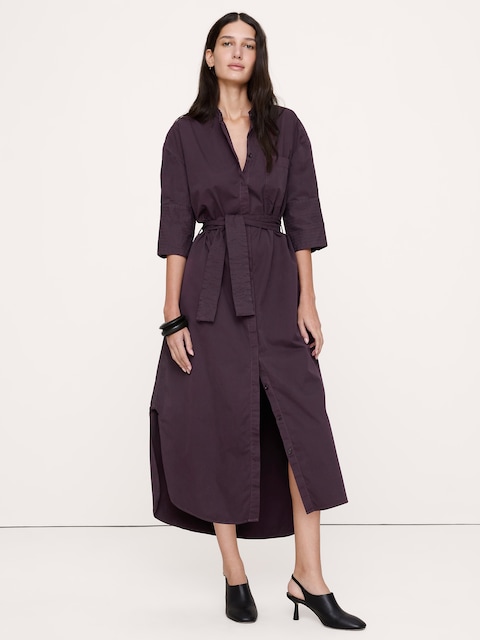 Cotton Twill Belted Shirt Dress
