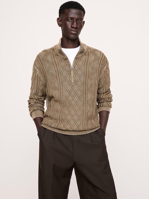 Cotton Cable-Knit Half-Zip Sweater