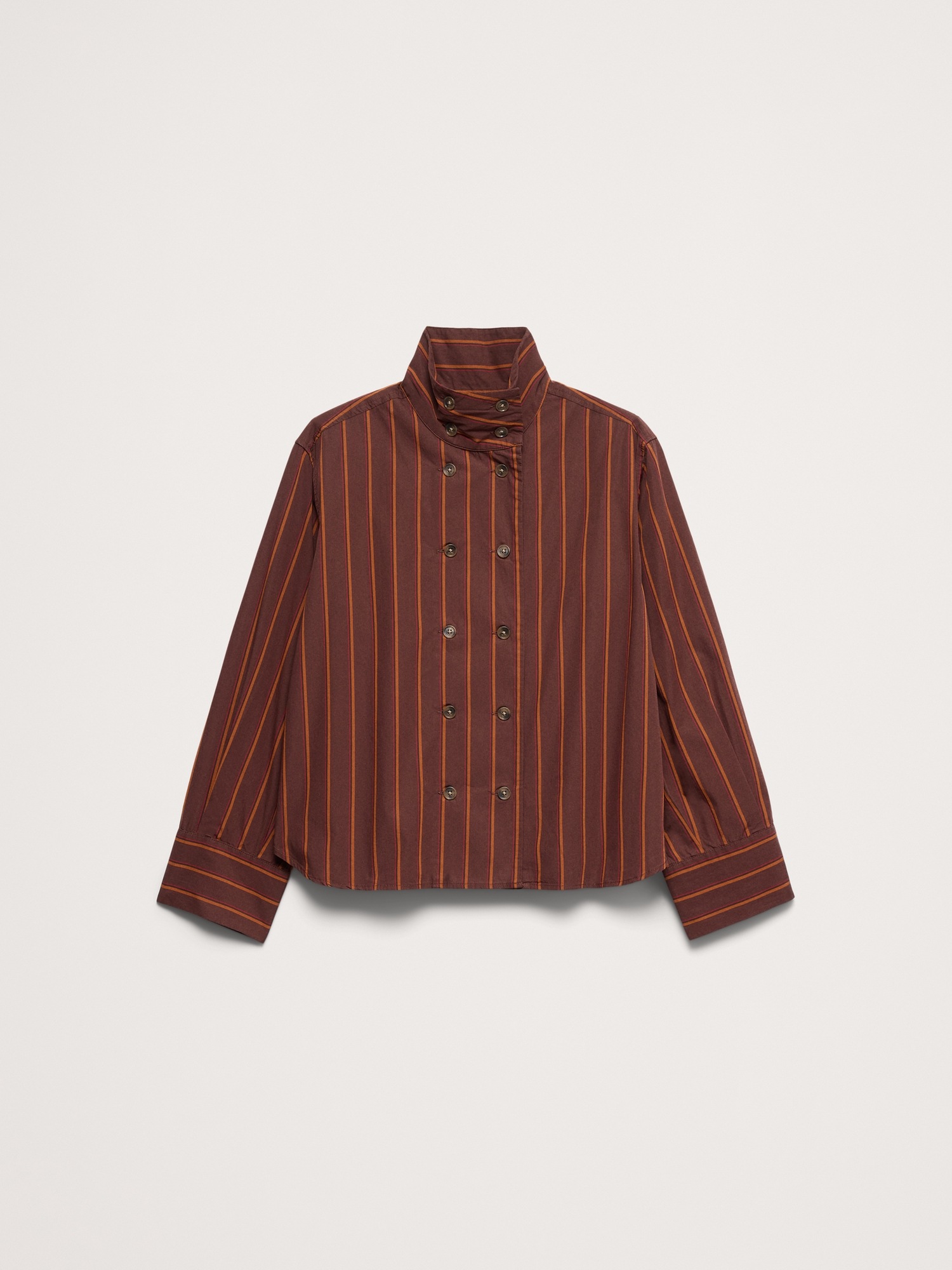 Женская рубашка Banana Republic Cotton Foldover Collar, цвет: Каштаново-рыжий полосатый — фото 4