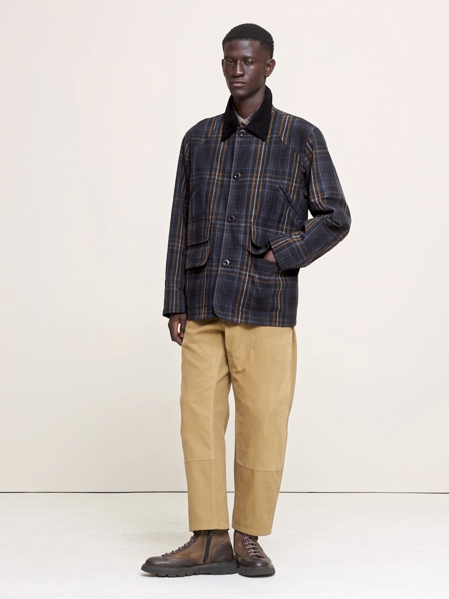 Cotton Canvas Barn Coat with Corduroy Collar