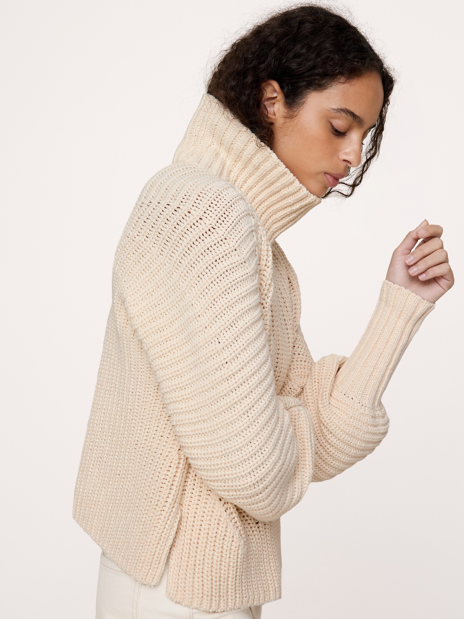 Chunky Cotton Funnel-Neck Sweater - thumbnail 3